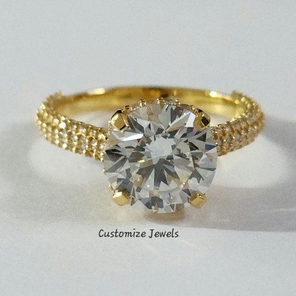 IGI 3.70 CT Round Lab Created Diamond Engagement Ring In 14k Gold,G-VS1,Ex - Picture 1 of 10